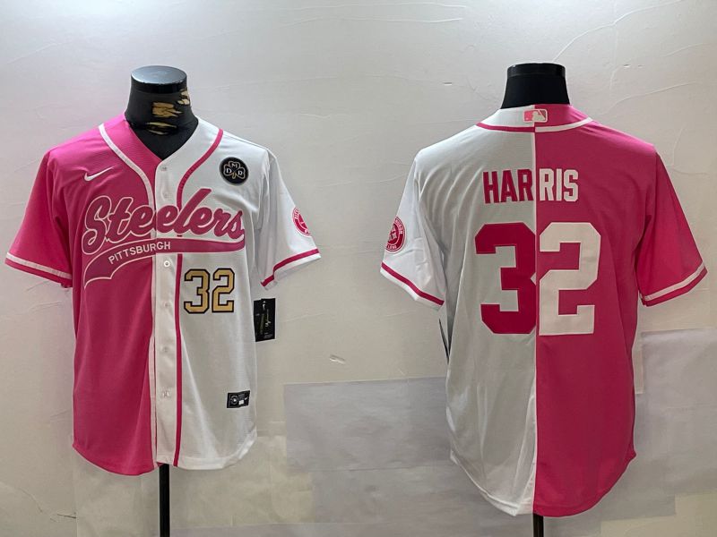 Men Pittsburgh Steelers 32 Harris white pink Joint Name 2024 Nike Limited NFL Jersey style 5
